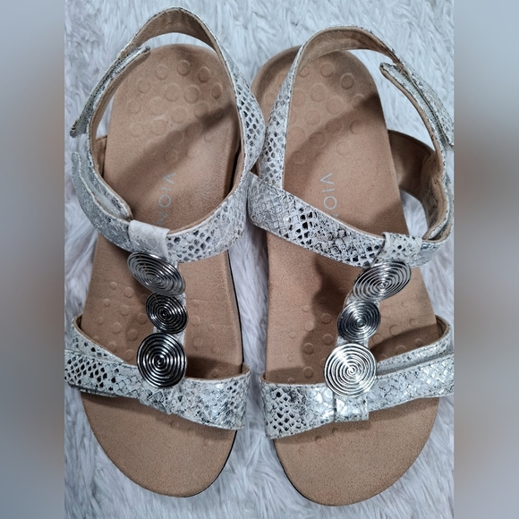 Vionic Wide Silver Snake Farra II Disc Trim T Strap Sandals Adjustable Size 8 - Picture 5 of 9